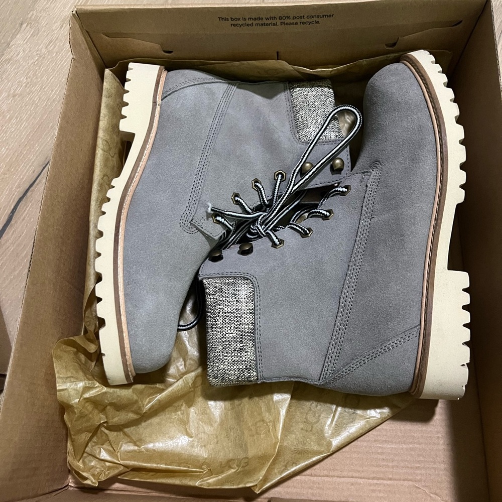 New Ugg laceup insulated boots.Bought in Australia.Grey.Never worn.Youth size 5.
